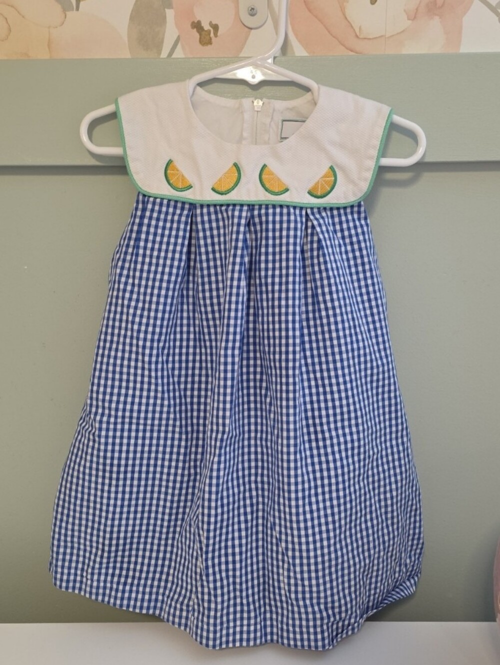 Classic Prep Blue Gingham Like Dress with Lemon Appliqué 3t